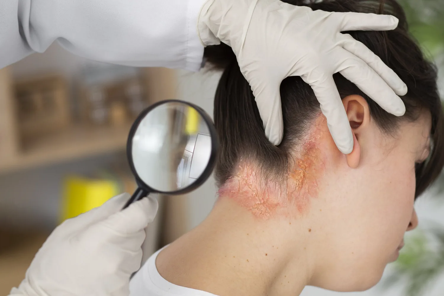 medical dermatology woman psoriasis-eczema-neck-patient